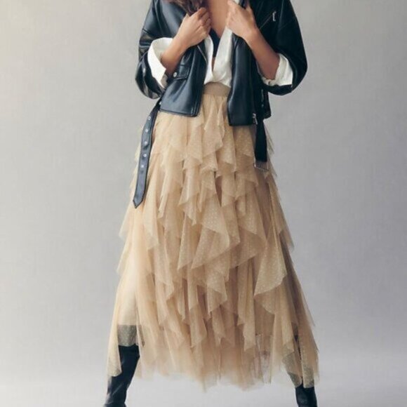Anthropologie Cheri Ruffled Tulle Midi Skirt - new with tags - Picture 1 of 5